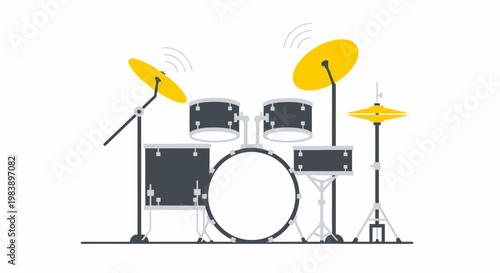 Drum set with cymbals and microphone.