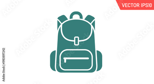 Green Backpack Icon Travel Bag.