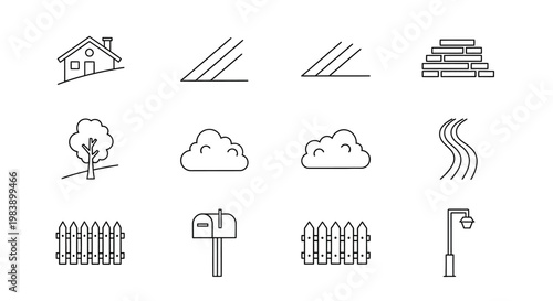Simple line icons of outdoor elements.