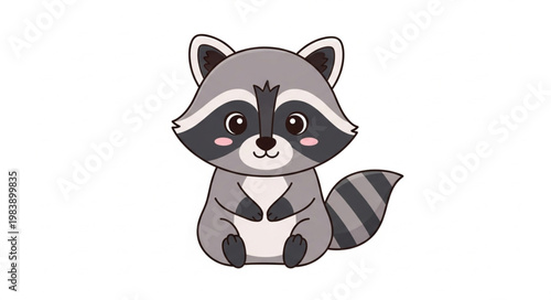 Cute Cartoon Raccoon Sitting Adorable Animal Illustration.