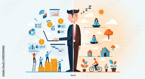 Businessman Balancing Work and Life, Illustrating Work-Life Balance Concept.