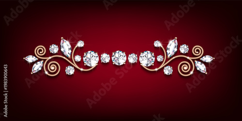 Vignette with diamonds on a burgundy background. A divider for text. Template for a banner, poster, gift card, or invitation. Vector