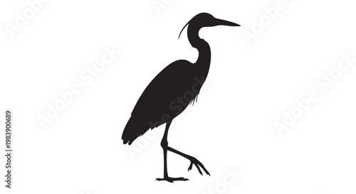 Black heron silhouette in minimalist style with monochromatic lighting for wildlife illustration