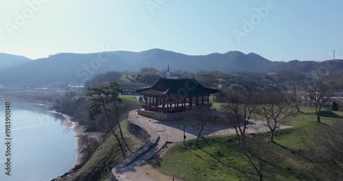 Aerial Drone Footage of Peaceful Ocheon Port and Chungcheong Suyeongseong Fortress, Boryeong, South Korea
