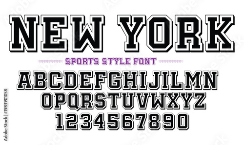 Sports Alphabet Font Varsity Style Vector with Numbers for Athletic Apparel and T-shirt Design
