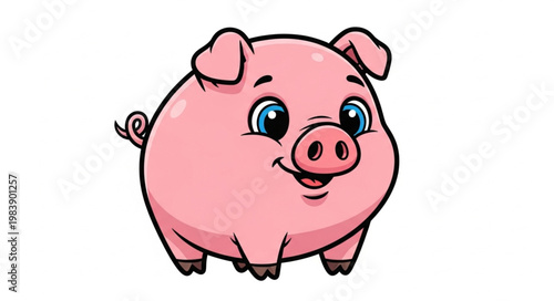 Cute cartoon pig illustration with happy expression.