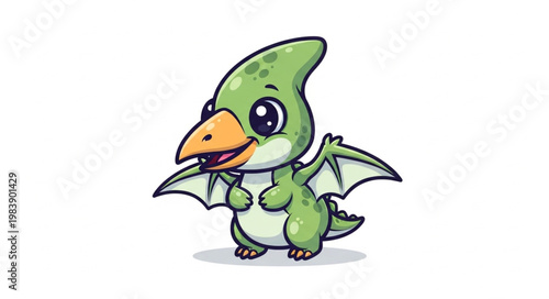 Cute Cartoon Pterodactyl Dinosaur Character.