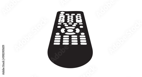 Black television remote control in simple isolated white background for electronics advertising