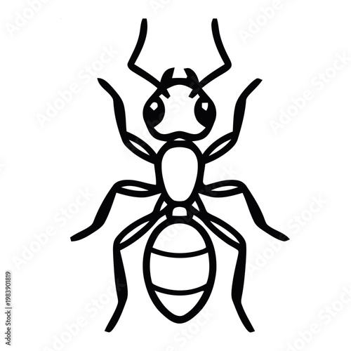 Detailed black ant illustration with six legs and antennae