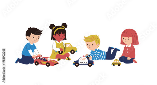 Children playing with toy cars together.