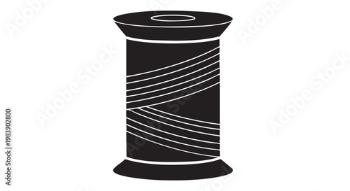 Black spool of thread in minimalist illustration for sewing