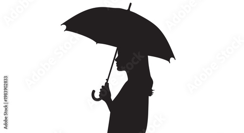Woman holding black umbrella in rainy silhouette with dramatic lighting for weather forecast