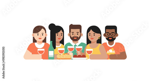 Diverse group of people dining.