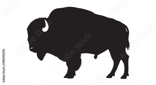 American bison silhouette in dark monochrome isolated on white background for wildlife conservation