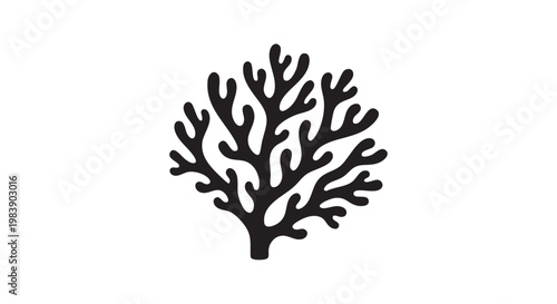 Black coral tree silhouette on white background minimalist decorative