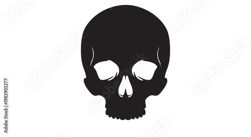 Black skull in simple flat design with white background for Halloween decoration