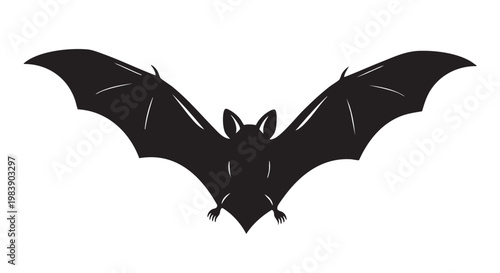 Black bat silhouette in minimalist style with solid white background for Halloween decorations
