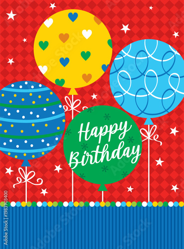 birthday greeting card with colorful balloon design
