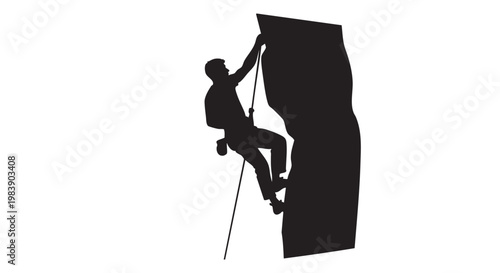 Silhouette of rock climber in dramatic lighting on white background for adventure sports