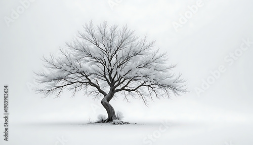 lonely tree in winter white background 