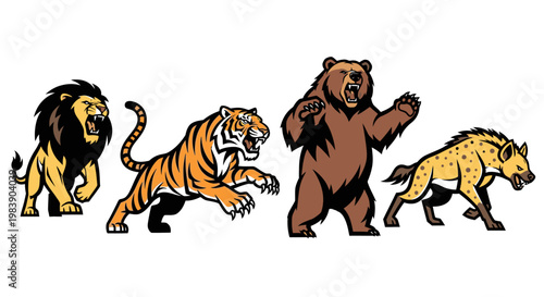Lion tiger bear and leopard animals.