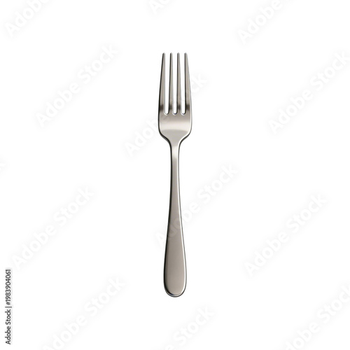 Polished silver dining fork, isolated on crisp white. Essential metallic kitchen utensil for culinary, tableware, and elegant dining concepts