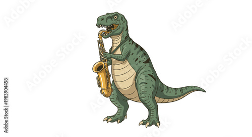 Tyrannosaurus Rex Playing Saxophone Alone.