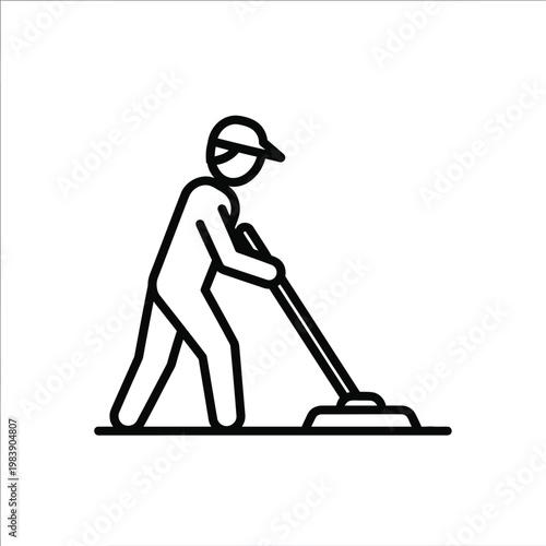 Floor Cleaning Worker Using Mop.