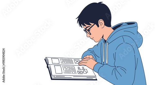 Young man reading a book.