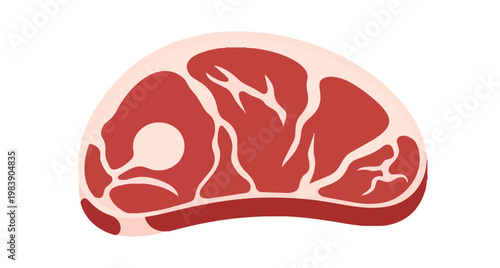 A high-quality flat vector illustration of a raw beef steak, featuring detailed marbling and fat. This versatile graphic is isolated on a white background