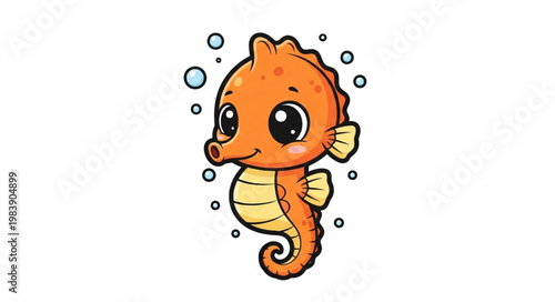 Cute cartoon seahorse with bubbles.