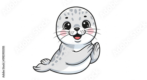 Cute cartoon seal waving hello.