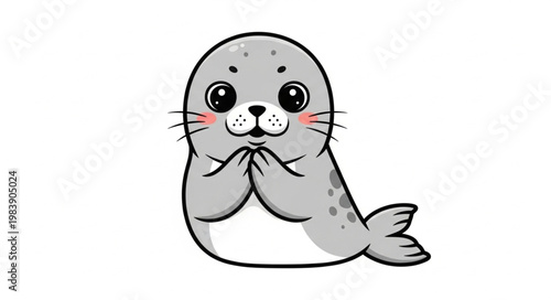 Cute cartoon seal with big eyes and blush.
