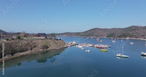 Aerial Drone Footage of Peaceful Ocheon Port and Chungcheong Suyeongseong Fortress, Boryeong, South Korea