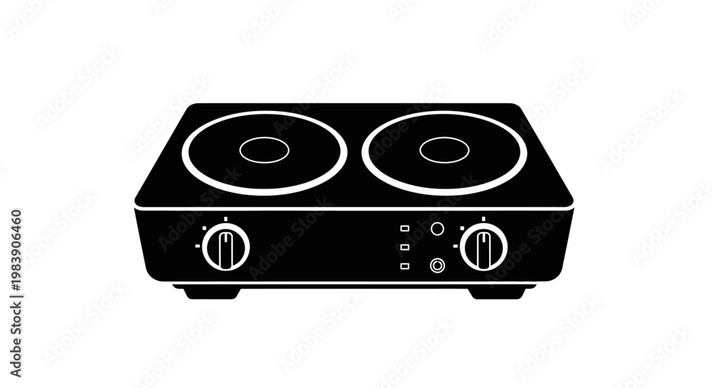 Obraz premium Black electric stovetop with two burners a minimalist silhouette