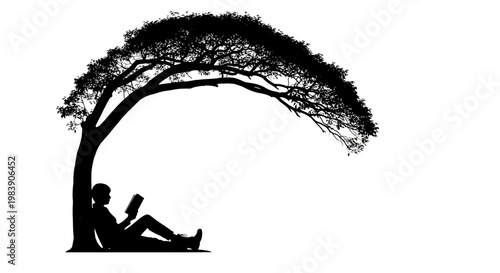 A person reading under a tree distinctive black silhouette