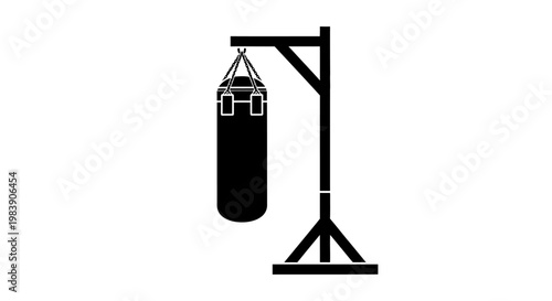 Black silhouette of a hanging punching bag on a wooden frame silhouette