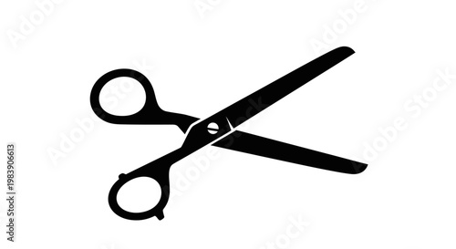 Black scissors depicted in a stark minimalist silhouette