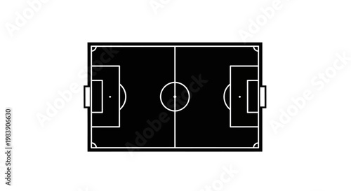 Aerial view of a soccer field with bold black outline silhouette