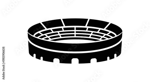 Simple black stadium illustration with a distinct bold silhouette