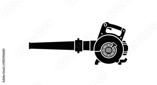 Black silhouette of a handheld leaf blower against a white background