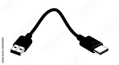 Black usb c cable depicted as a striking dark silhouette
