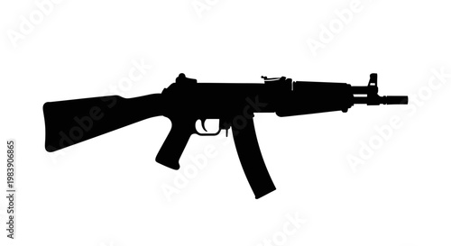 Black ak 47 rifle isolated against a white background silhouette