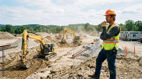 Professional oversight of excavators during infrastructure development.