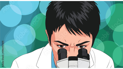 Scientist Researching with Microscope, Medical Lab Examination, Scientific Discovery