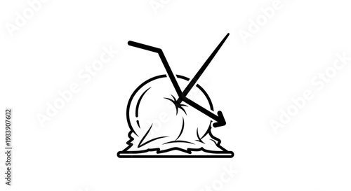 graphic illustration of a melting sphere with a straw and a downward trend arrow symbolizing economic decline or financial loss