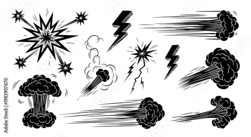 comic book style explosion and speed lines vector art effects