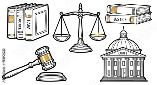 Tableau sur toile An illustrative collection of essential legal symbols and tools, representing th