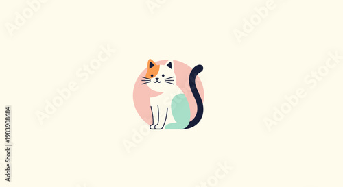 A cute minimal cat logo flat illustration with a colorful design on a simple background.