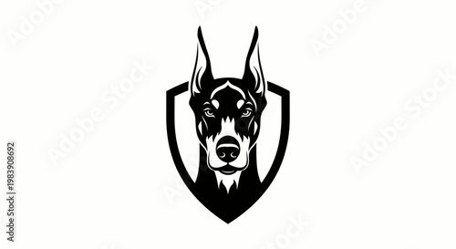 A flat vector illustration of a Doberman dog head logo emblem.